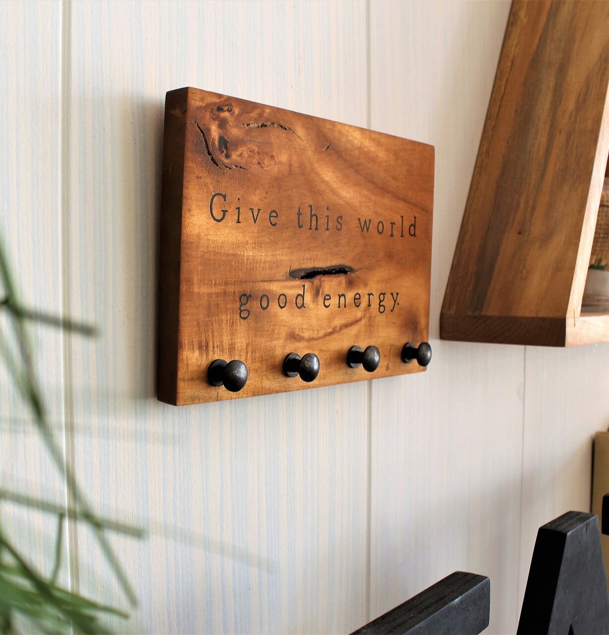 Suport pentru chei, Good Energy, 20x15x1.8 cm, Lemn , Maro