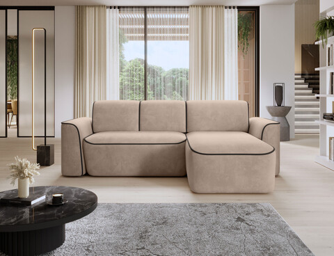 Coltar dreapta 4 locuri ELTAP, Ume, 287x190x88 cm, lemn/poliester, bej inchis/negru