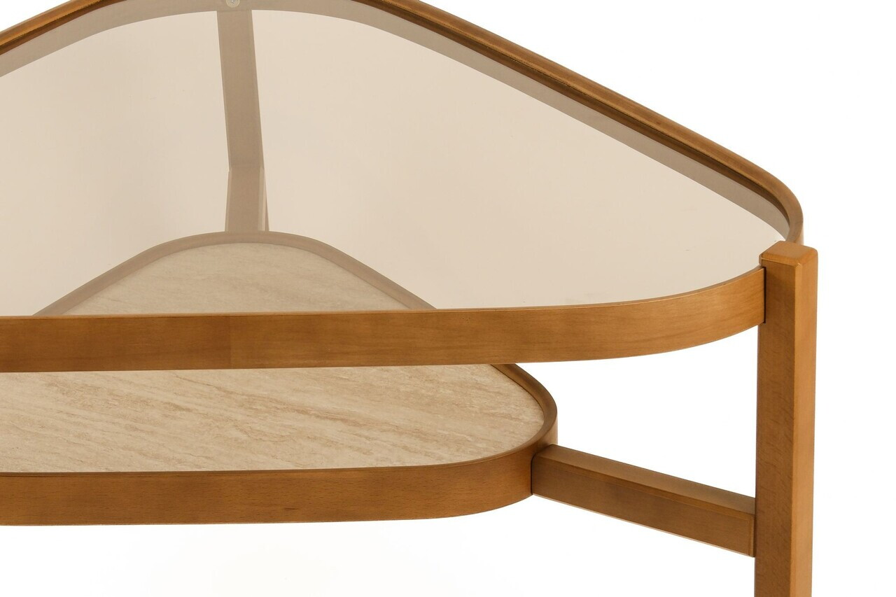 Masuta de cafea, Hanah Home, Capella 95, 95x48x.95 cm, LEMN MASIV DE FAG, Nuc / Travertin — imaginea 4
