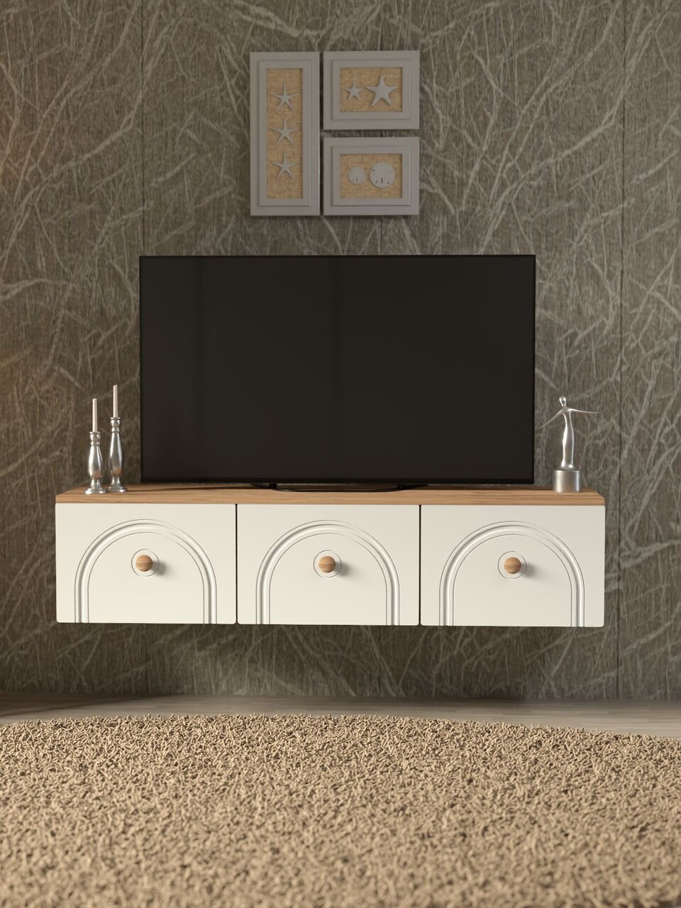 Comoda TV, Hanah Home, Norvia 135, 135x32x35 cm, PAL, Pin Atlantic / Alb - view 2