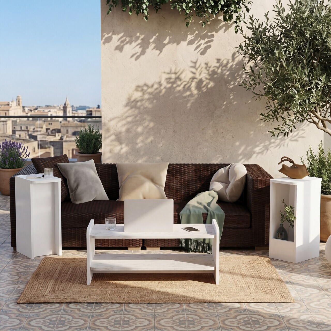 Set masute de cafea, Hanah Home, Amon, PAL melaminat, Alb / Marmura — imaginea 2
