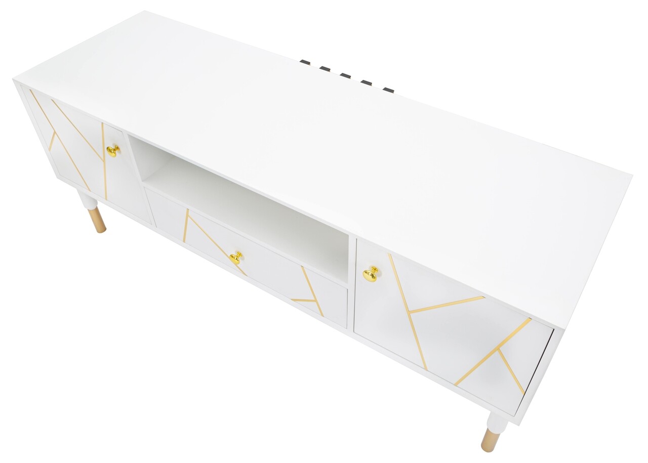 Comoda TV Luxy, Mauro Ferretti, 140x50x55 cm, lemn de pin, alb/auriu - 2 | YEO