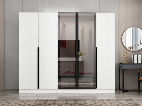 Dulap pentru haine, Hanah Home, Nisa, 225x210x52 cm, Alb
