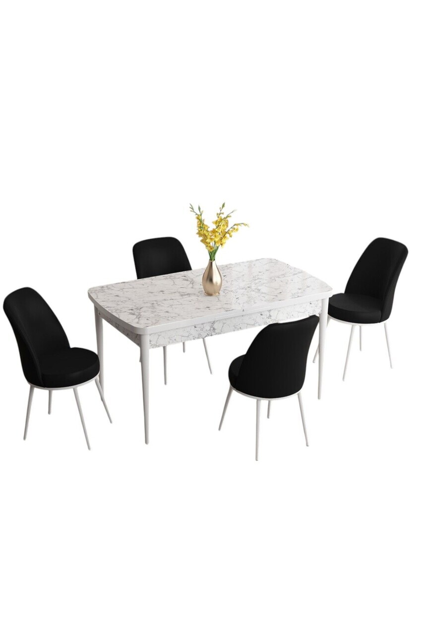 Set masa extensibila si scaune (5 piese), Hanah Home, Han, Model de marmură albă / Negru — imaginea 2