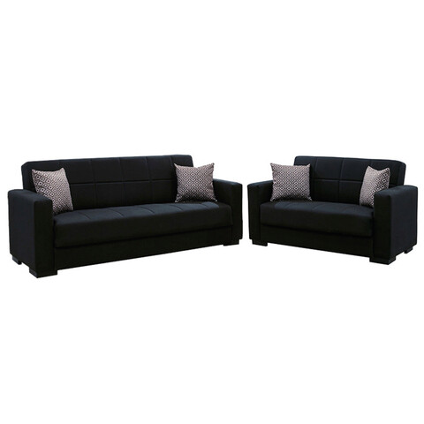 Set 2 canapele extensibile Vox, Pakoworld, 212x77x80 cm, textil/lemn de plop, negru