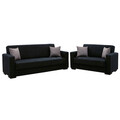 Set 2 canapele extensibile Vox, Pakoworld, 212x77x80 cm, textil/lemn de plop, negru