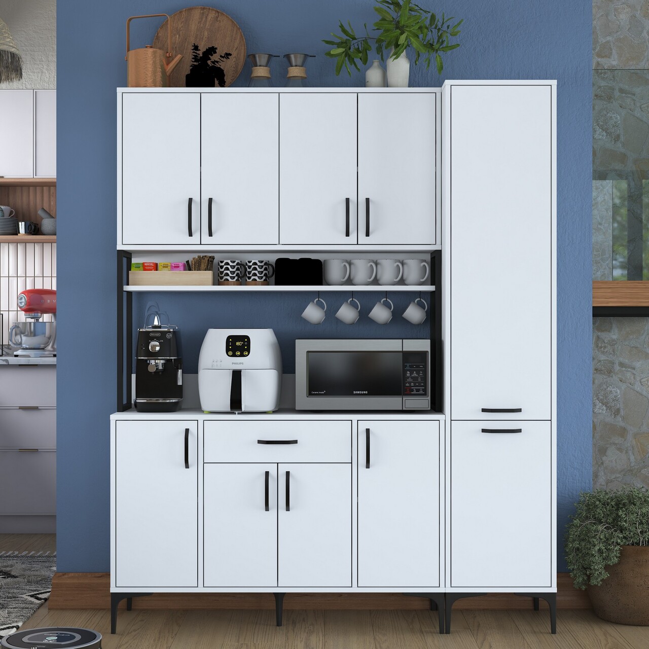 Dulap multifunctional, Rani, JE134, 160x198.6x40 cm, PAL, Alb - 1 | YEO