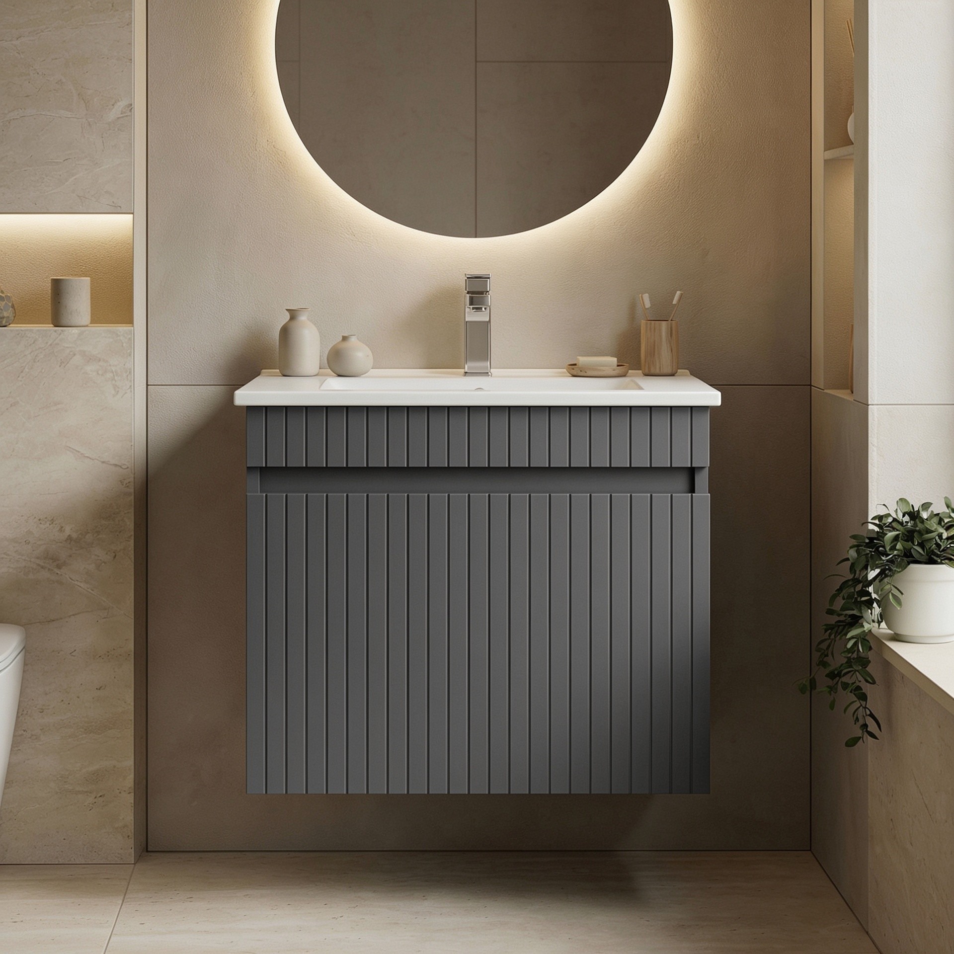 Dulap de baie cu chiuvetă, Hanah Home, Tivoli 65, Antracit mat