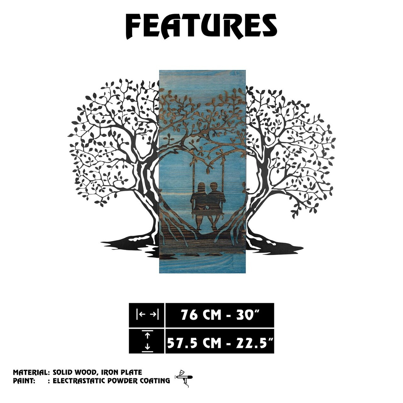 Decoratiune de perete, Sogno Forestale -3, Metal, Rama din lemn (grosime 3 cm), Albastru/Negru — imaginea 9