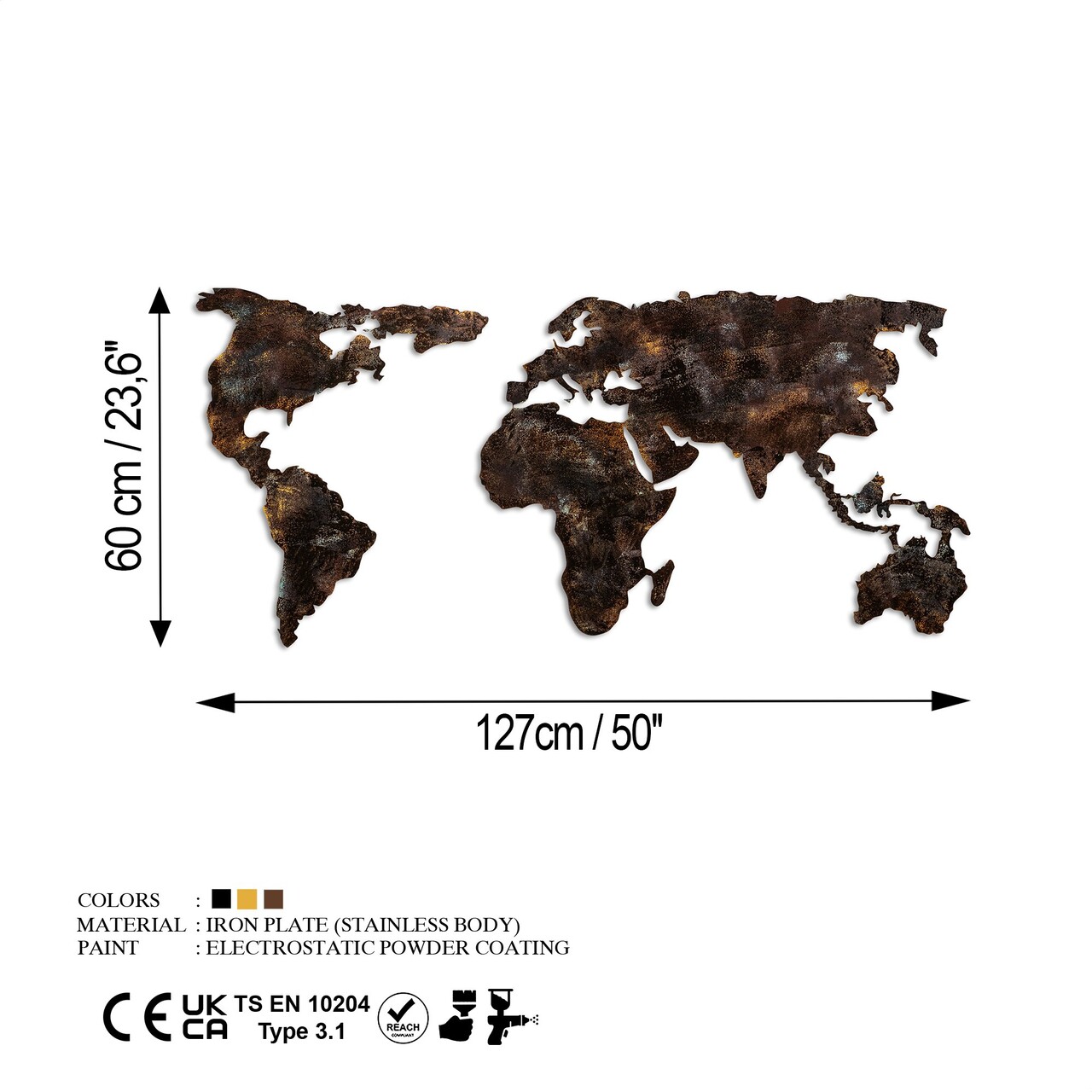 Decoratiune de perete, World Map 25, Lățime: 127 cm Înălțime: 60 cm Adâncime: 1,5 cm, Multicolor - view 6
