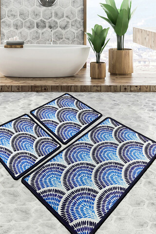 Set covoraș de baie (2 bucăți), Chilai, Azul, Catifea, Multicolor