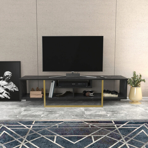 Comoda tv, retricy, asal 150, 150x35.2x40 cm, pal, negru / auriu