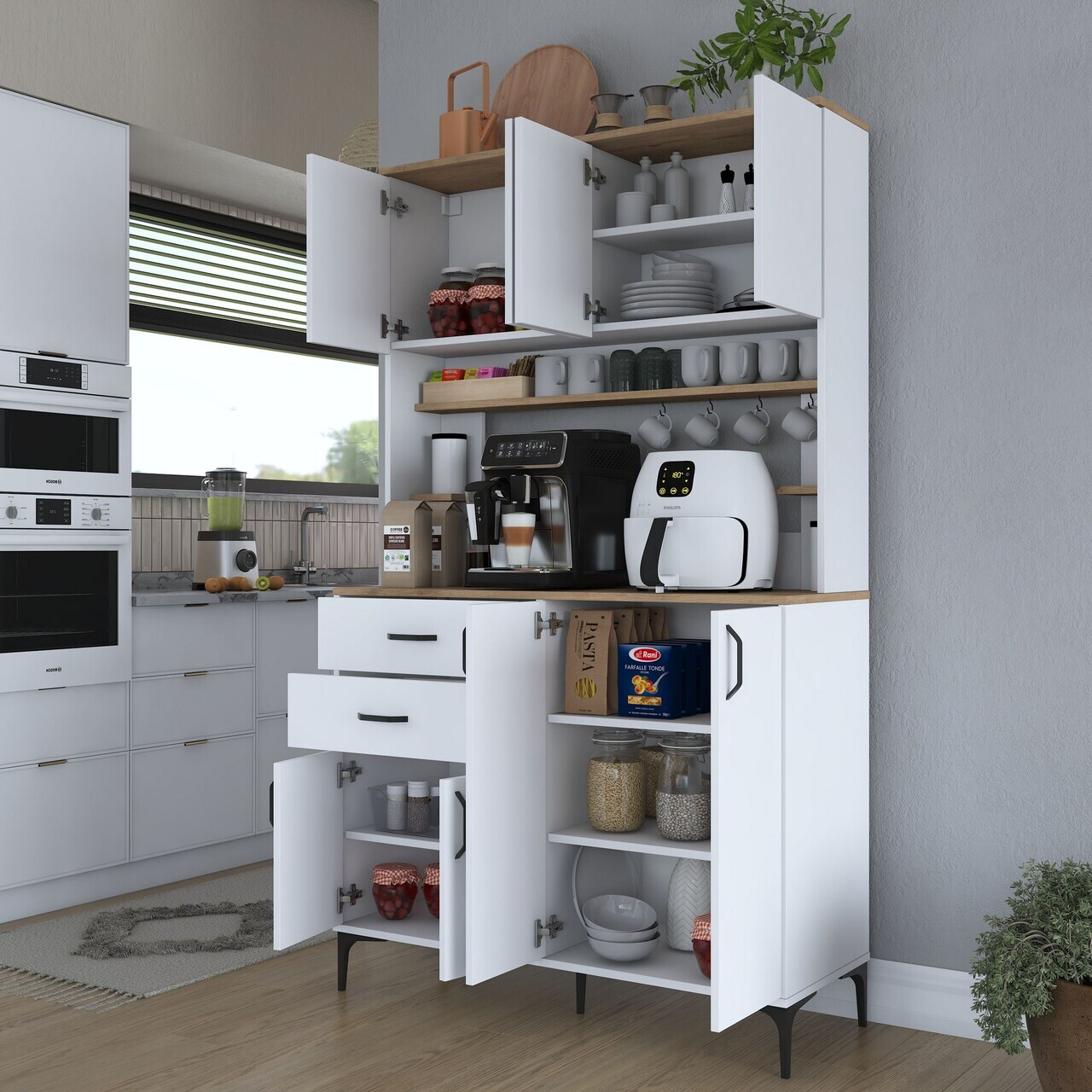 Dulap multifunctional, Hanah Home, JE212, 120x204.2x45 cm, PAL melaminat, Alb/Maro - view 5