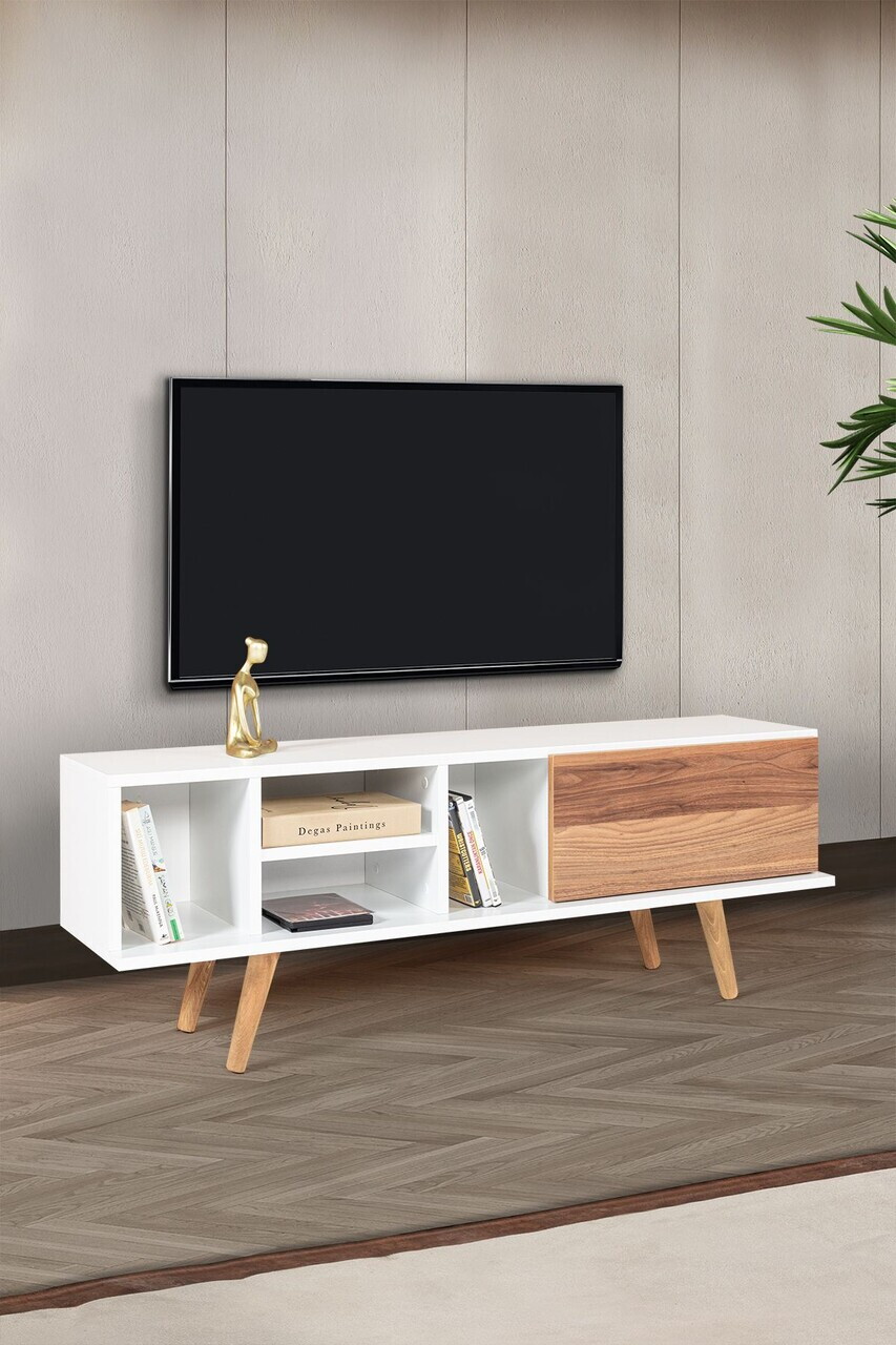 Comoda TV, Hanah Home, Ela 3330, 130x47x35 cm, PAL, Alb/Maro — imaginea 3