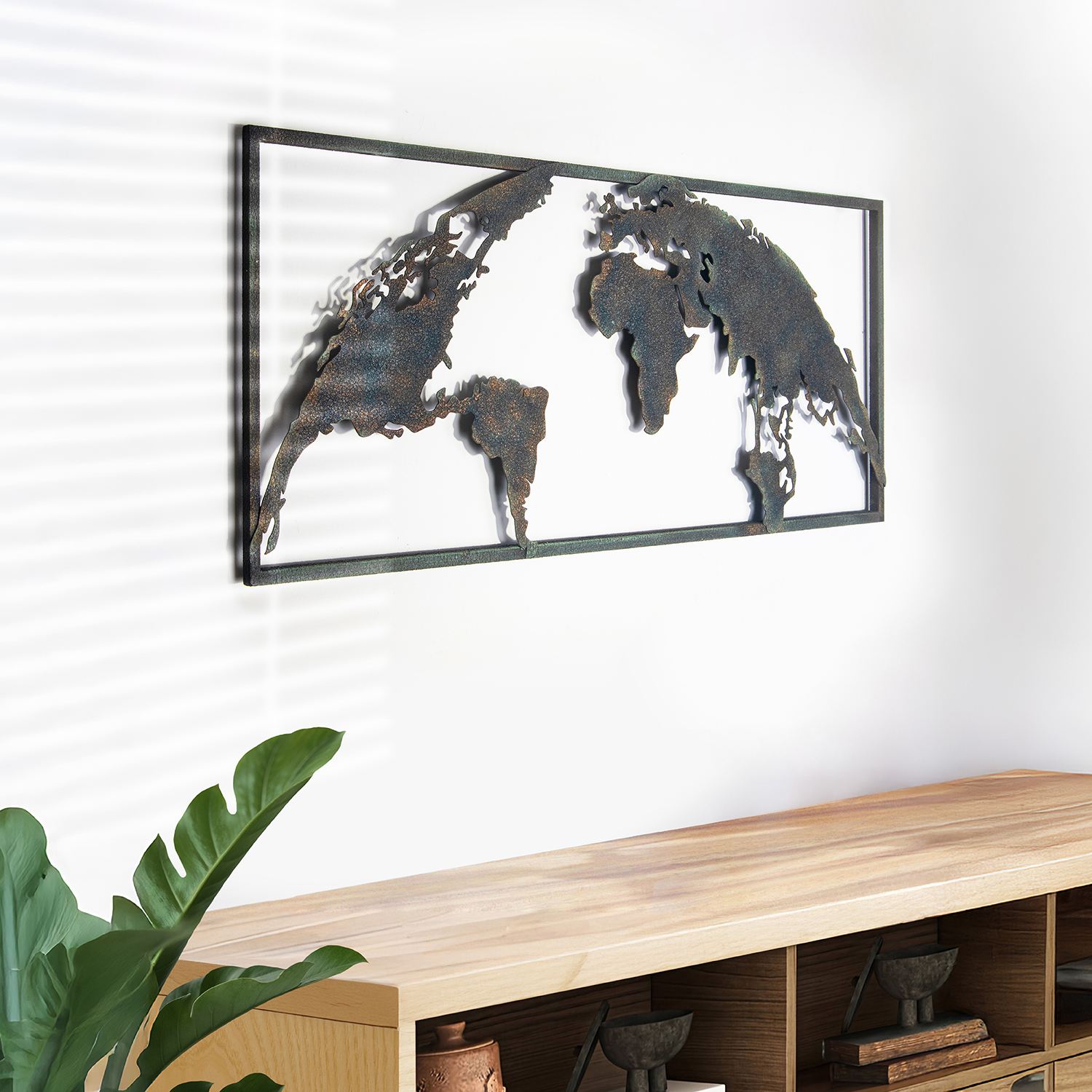 Decoratiune de perete, Worl Map, Metal, Grosime: Tablă metalică 1,2 mm, Vintage