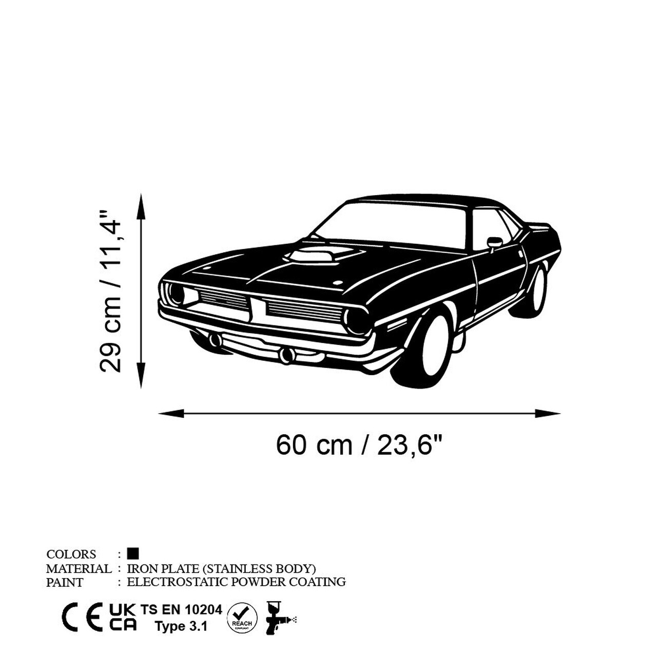 Decoratiune de perete, Plymouth Barracuda 1970, Dimensiune: 60 x 29 cm , Negru — imaginea 6