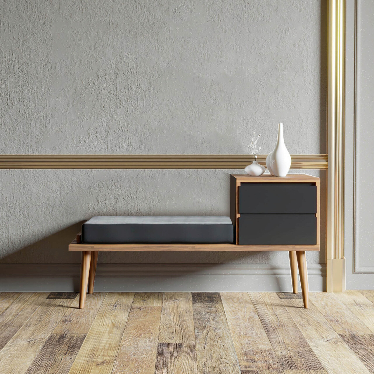 Cuier de perete, Kalune Design, Rino, 120x40x45 cm, Nuc / Antracit - 1 | YEO