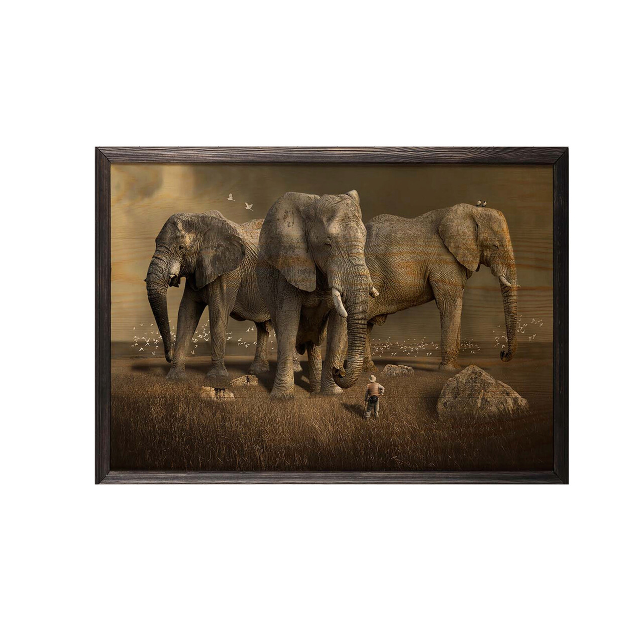 Tablou decorativ, Elephant Horde XL, Lemn, Lemn, Multicolor - 1 | YEO