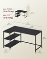Birou de colt, L Shaped, Vasagle, 120x80x76 cm, otel/PAL, negru cerneala