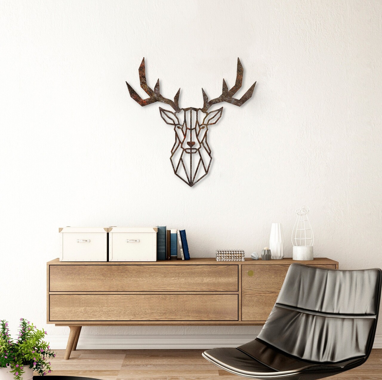 Decoratiune de perete, Rusty Deer 1, Dimensiune: 51 x 51 cm, Maro antichizat - view 3