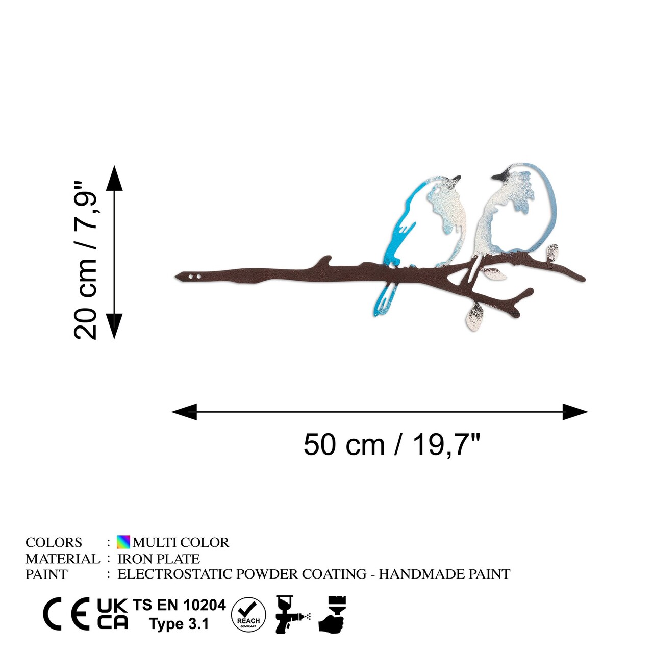 Obiect decorativ de grădină, Bird on the branch 26, 20x50 cm, Multicolor - imagine 6