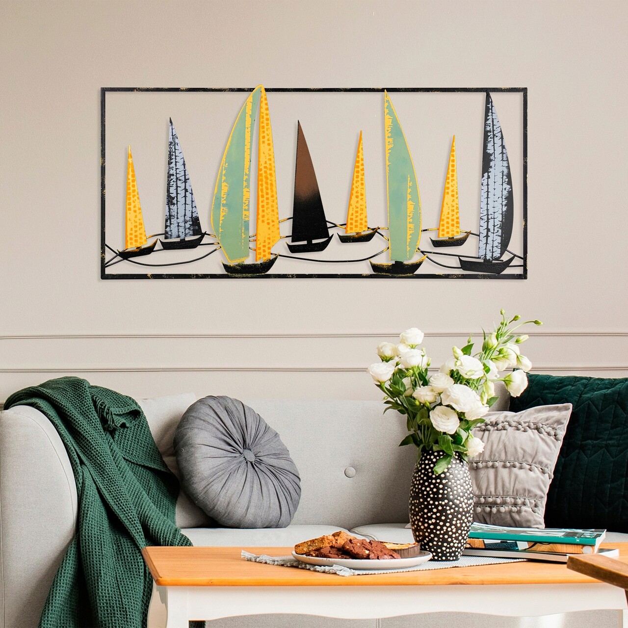 Decoratiune de perete, Yelkenli 3, Metal, 90 x 40 cm, Multicolor - 1 | YEO