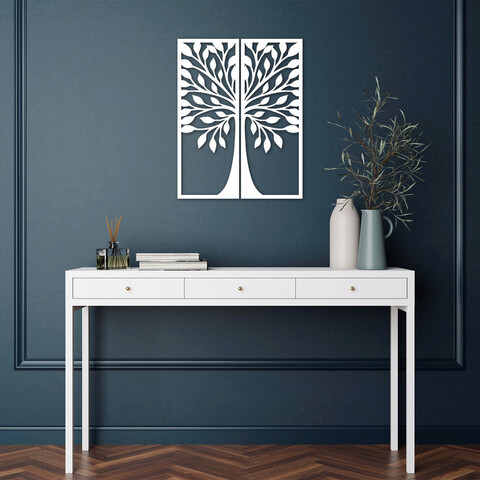 Decoratiune de perete, ağaç 2, lemn, dimensiune: 51 x 65 cm, alb