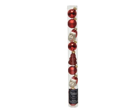 Tub cu 9 globuri santa claus, decoris, sticla, rosu