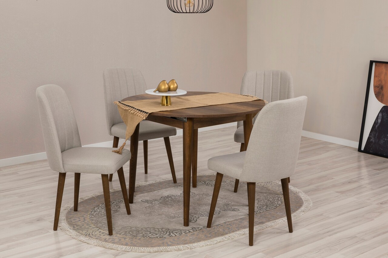 Set masa extensibila si scaune, Hanah Home, Vina 1005, Maro/Crem - imagine 2