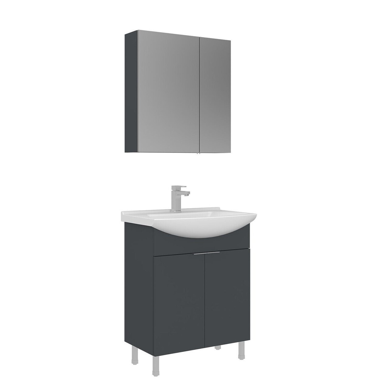 Set Dulap de Baie cu Chiuvetă și Oglindă (2 Piese), Hanah Home, Purus 65, Antracit mat — imaginea 4