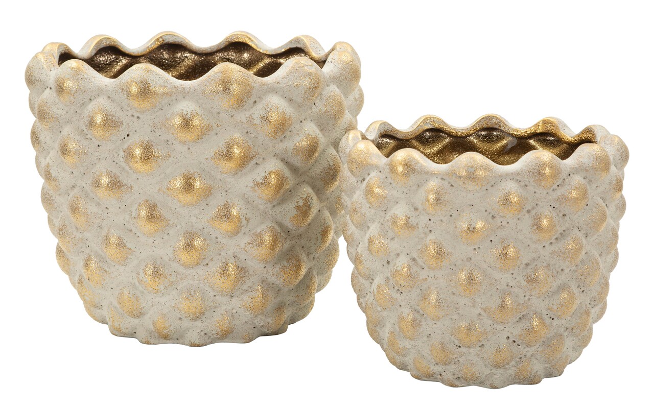 Set 2 ghivece, Mauro Ferretti, Pepipas, 23x18 cm, ceramica, gri/auriu - view 4
