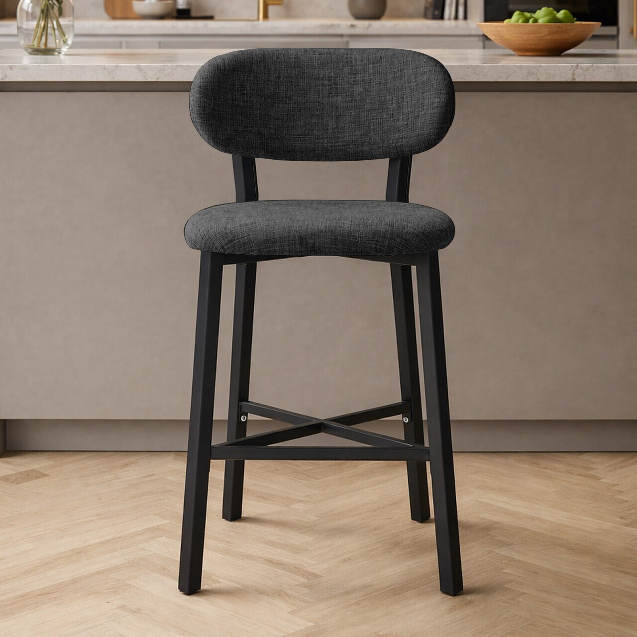 Scaun de bar, Hanah Home, Luna, 42x100x45 cm, Fier/Poliester/In, Antracit — imaginea 3