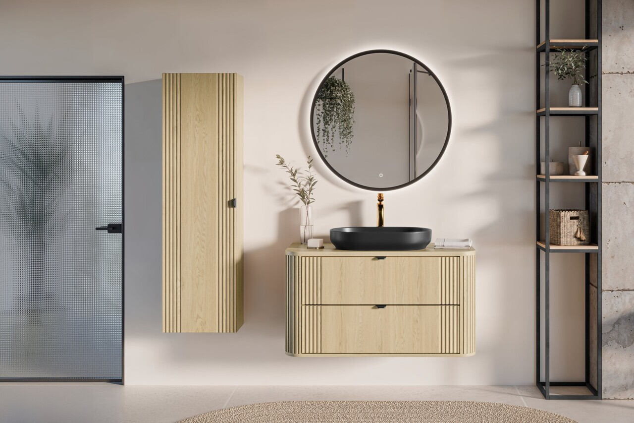 Dulap inalt cu usa, cu fixare pe perete, Ovalia Cremona, Comad,  40x25.4x140 cm, MDF/PAL laminat, stejar cremona — imaginea 8
