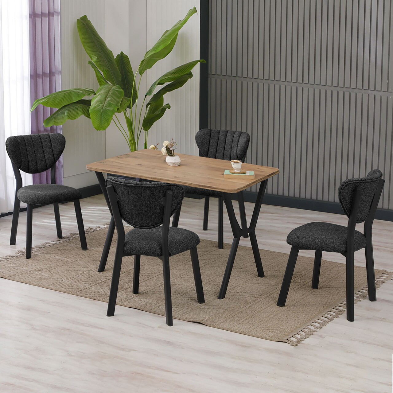 Set masa extensibila si scaune, Hanah Home, Elma, Antracit / Nuc - view 2