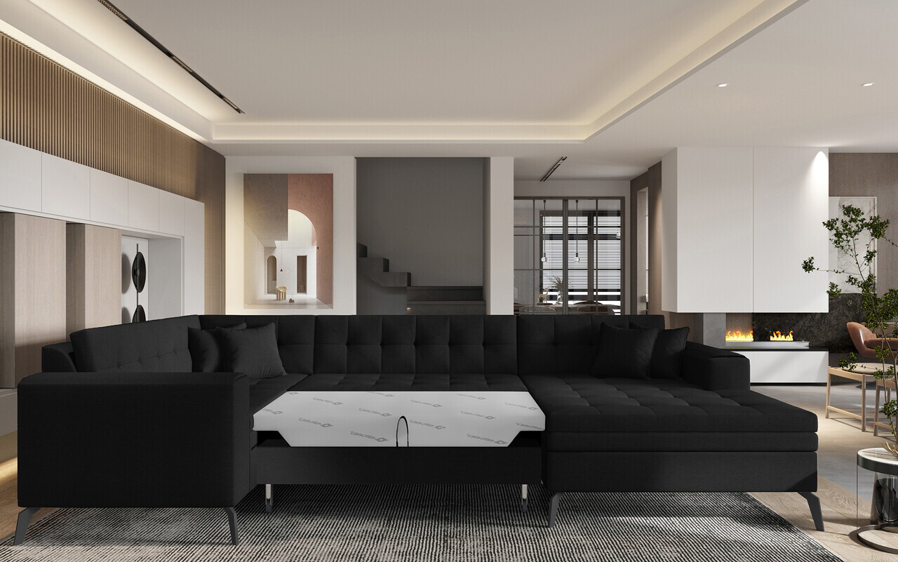 Coltar extensibil dreapta 5 locuri ELTAP, MON-RT-10FL, Montez, 340x180x93 cm, lemn/poliester, negru - view 3