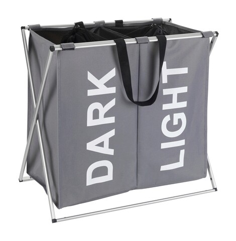Cos pentru rufe cu 2 compartimente, wenko, duo grey, 59 x 38 x 57 cm, 120 l, poliester/aluminiu, gri