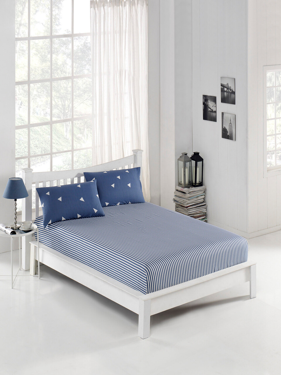 Set de pat dublu (cearceaf cu elastic si perne) 3 piese, Üçgen, Eponj Home, 65% bumbac/35% poliester