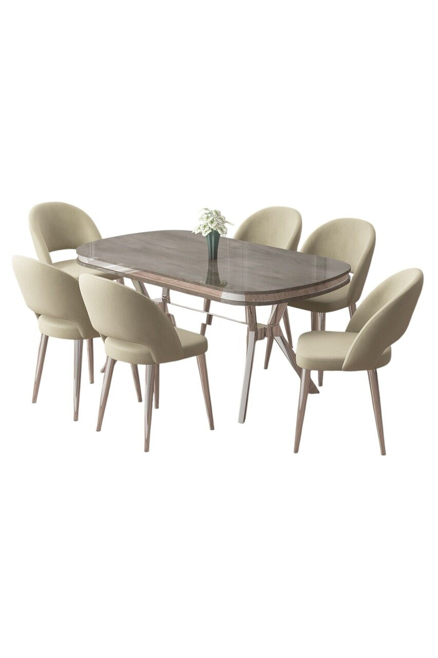 Set masa si scaune (7 piese), Hanah Home, Jita, Antracit / Crom / Crem