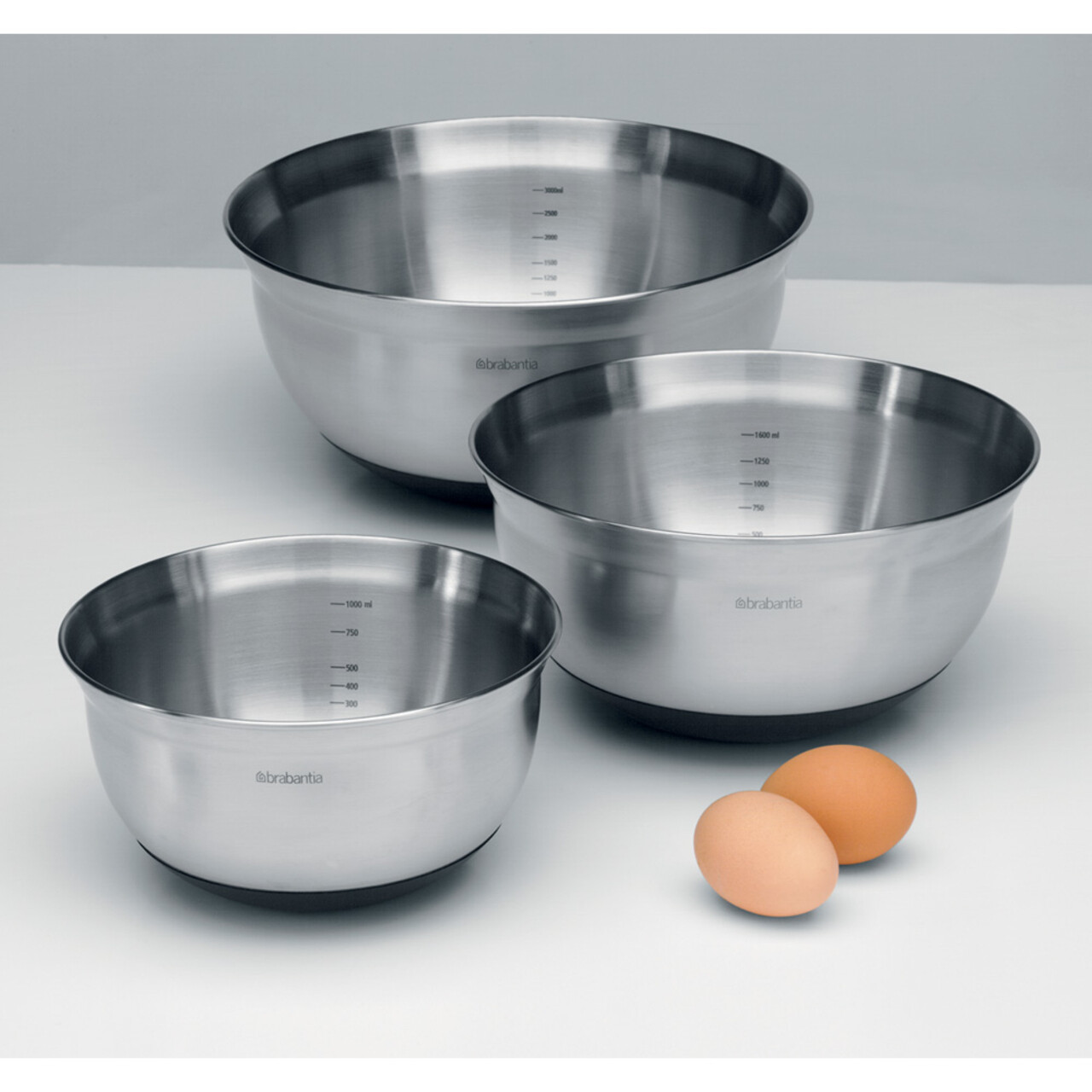Set boluri mixare 3 piese, Brabantia, Matt, 1L, 1.6 L, 3 L, inox, argintiu mat - 1 | YEO