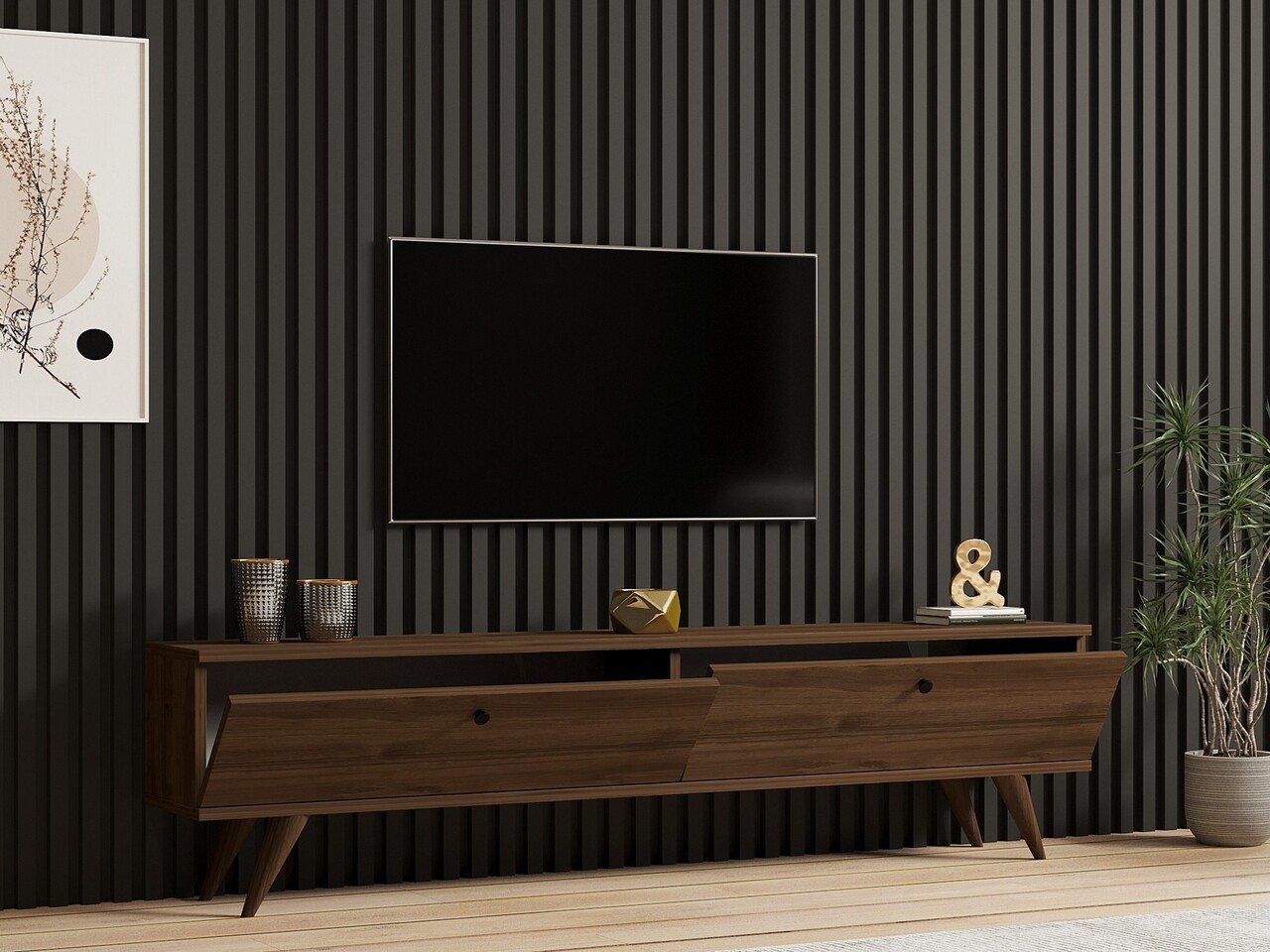 Comoda TV, Puqa Design, Paris, 160x40x25 cm, PAL, Maro - 1 | YEO