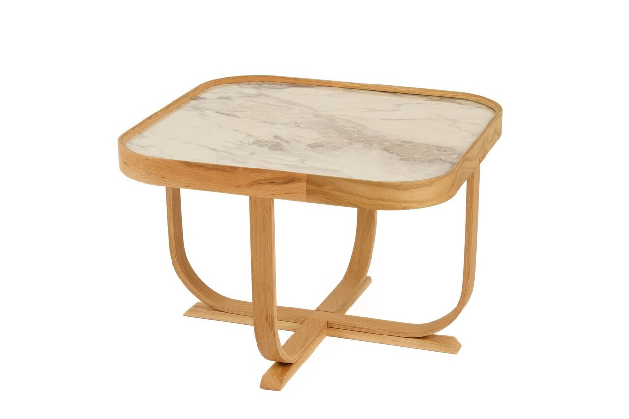 Masuta de cafea, Hanah Home, Hisar 90, 90x45x90 cm, LEMN MASIV DE STEJAR, Stejar / Marmură albă — imaginea 3