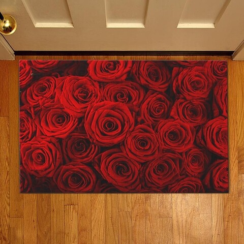 Covoras de intrare Red roses, Casberg, 38×58 cm, poliester, rosu