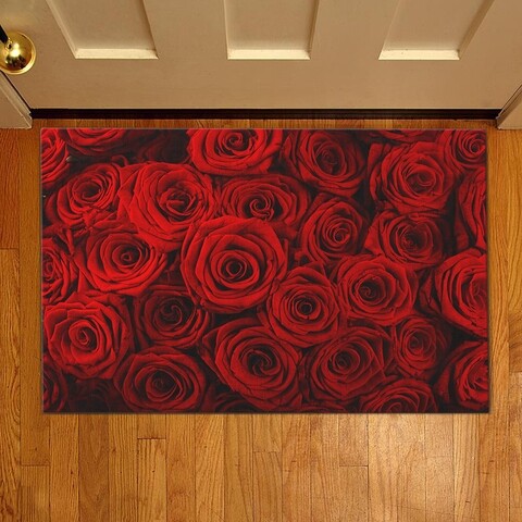 Covoras de intrare red roses, casberg, 38x58 cm, poliester, rosu