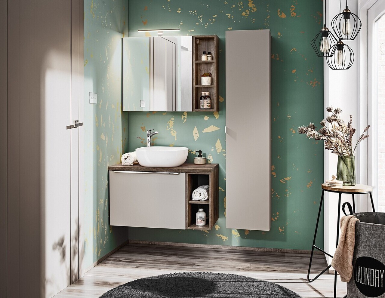 Cabinet cu oglinda si 2 usi, Santa Fe Taupe, Comad, 60x17x65 cm, PAL laminat, gri — imaginea 5