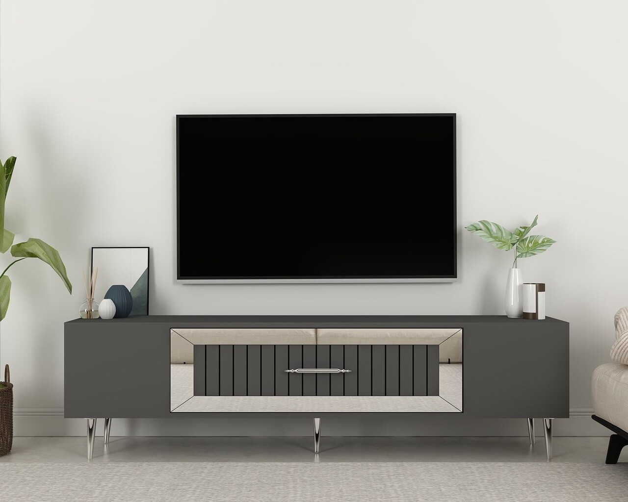 Comoda TV, Olivia, Dekolp3, Antracit / Argintiu