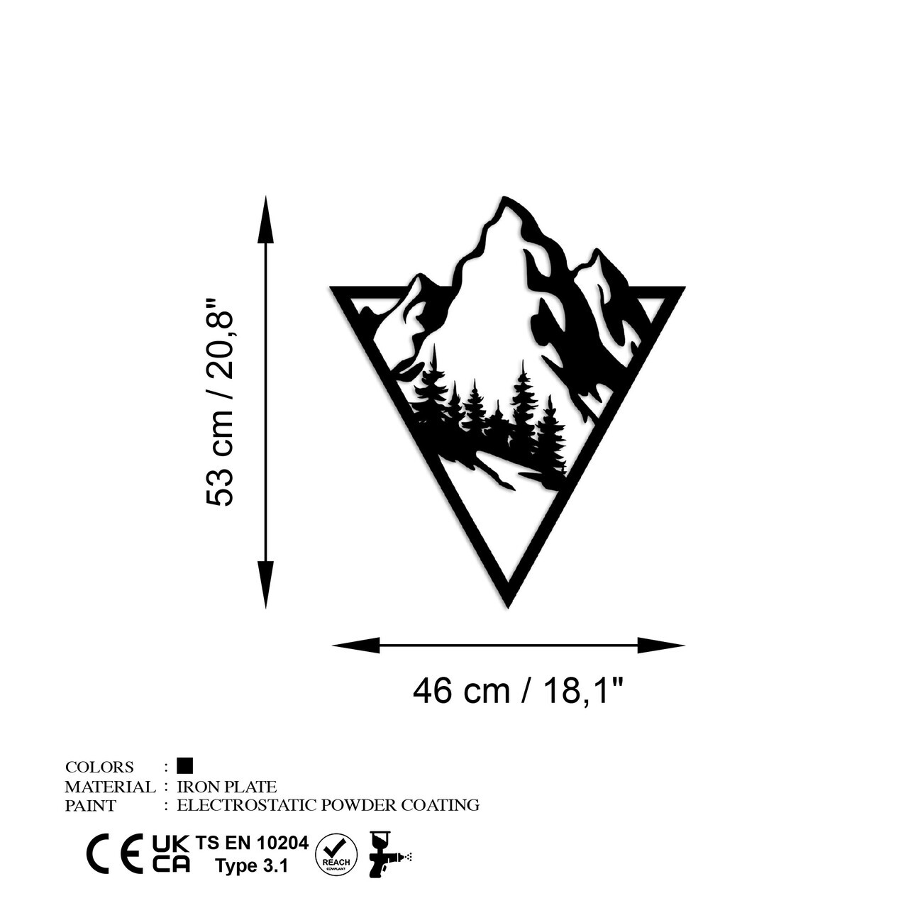 Decoratiune de perete, Montain 2, Dimensiuni: 53 x 46 cm, Negru — imaginea 7