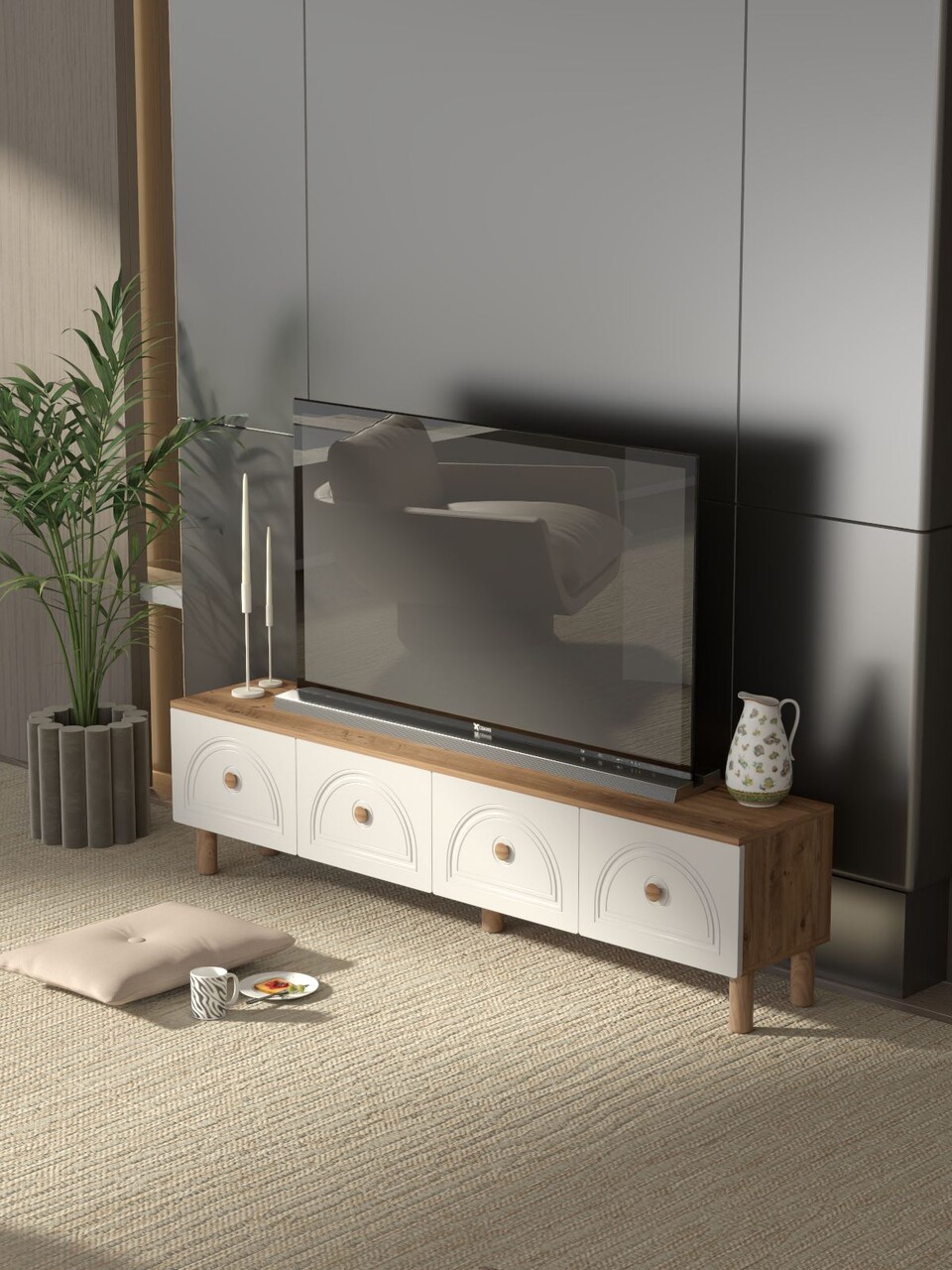 Comoda TV, Hanah Home, Mavora, 180x47x35 cm, PAL, Pin Atlantic / Alb - view 4