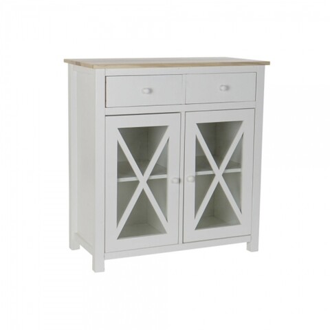 Comoda, dkd home décor, 80 x 40 x 85 cm, lemn de plop/sticla, alb/natur