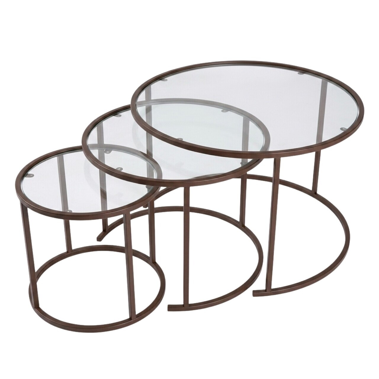Set masute de cafea, Hanah Home, Brown-Trs-80-60-42-Nrd-Srk, Sticla temperata, Maro — imaginea 4