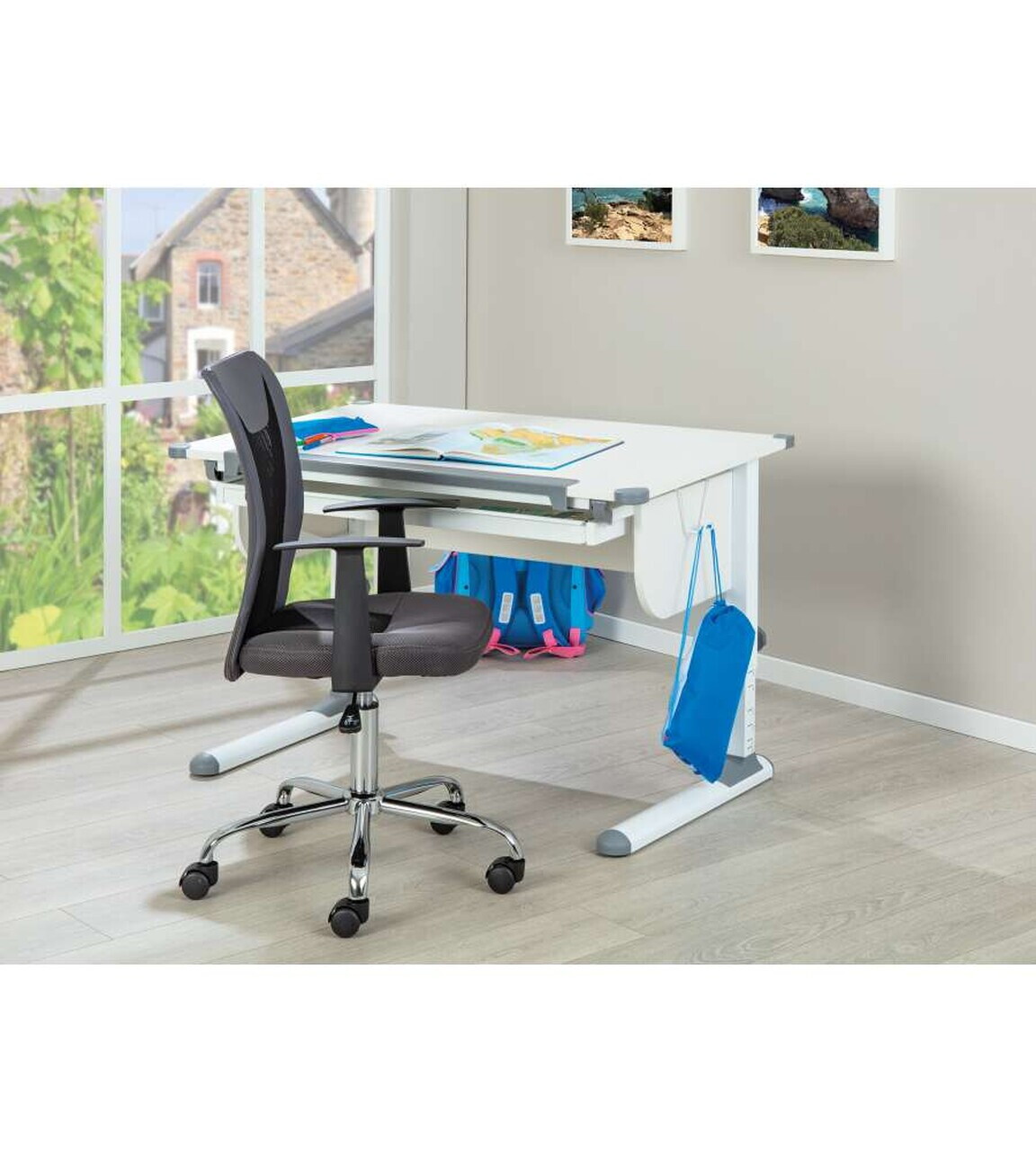 Birou pentru copii reglabil pe inaltime Studare, Inter Link, 110x68x55-78 cm, MDF, alb/gri - view 5